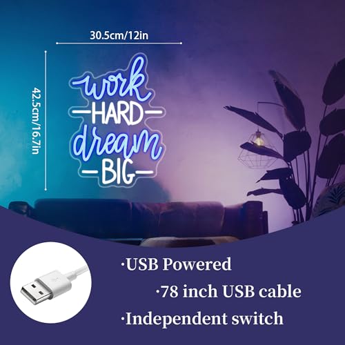 Image of Blue&White Neon Sign Led Neon Lights Signs for Wall Decor USB Powered Led Signs for Room Decoration-Work Hard Dream Big