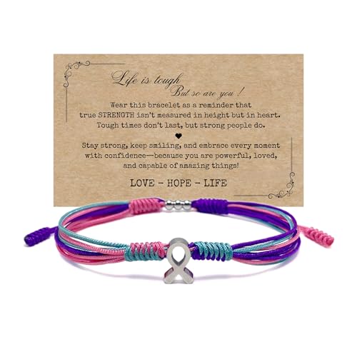 HARACRAFT Thyroid Cancer Awareness Bracelet, Awareness Bangle For A Cause, Health Ribbon Wristband for Protection Surfer String Bracelet for Men, Women