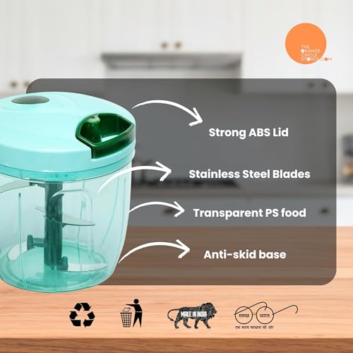 Image of Manual Vegetable Chopper 1000ml | 5 Stainless Steel Blades Veg Chopper for Kitchen | Multipurpose Onion Cutter, Food & Fruit Chopper for Garlic, Ginger & Nuts