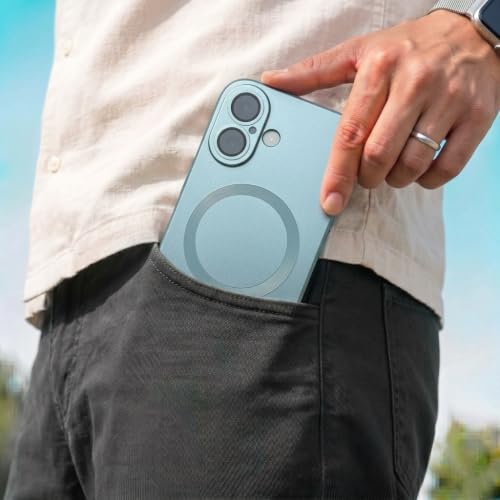 Image of amazon basics Premium Mag-Safe Case for iPhone 16 | Shockproof & Anti-Scratch Cover | Soft Silicone with Wireless Charging | Camera Lens Guard - Light Blue