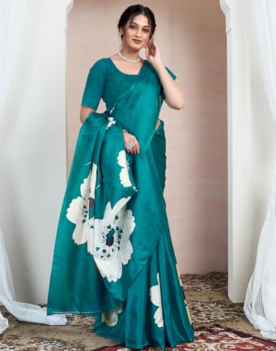 Image of SIRIL Women's Cotton Printed Saree With Unstitched Blouse Piece