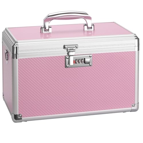 Image of Lock Box for Medication - 11.2 x 7.6 x 7.12 Inch Medicine Organizer Case with Combination Lock, First Aid Kit Empty, Lockbox with Code, Portable Storage Box for Home School Bussiness, Pink
