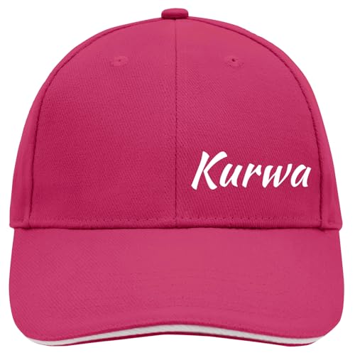Huuraa Cappy Mütze Kurwa Polnisch Pink/White Baumwolle 6-Panel Kappe Geschenkidee