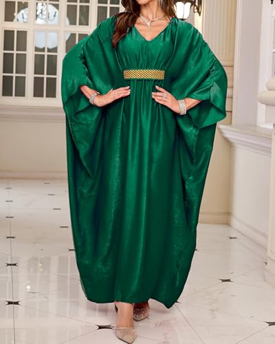 Bsubseach Kaftan Dresses for Women Solid Color V Neck Batwing Sleeve Caftan Dress Satin Plus Size Maxi Beach Cover Up2