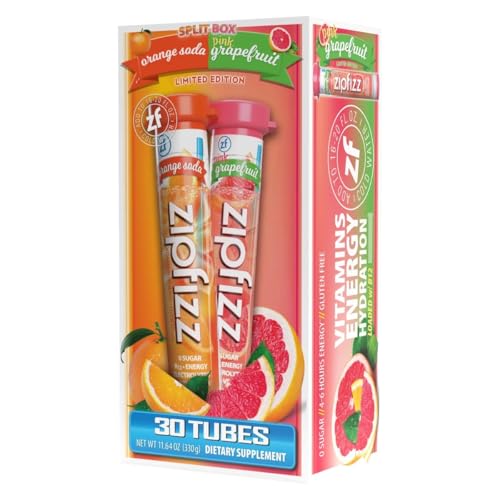 Zipfizz Healthy Energy Drink Mix, Hydration with B12 and Multi Vitamins,Split Box Orange Soda Pink Grapefruit Limited Edition 30 Tubes (330 g)