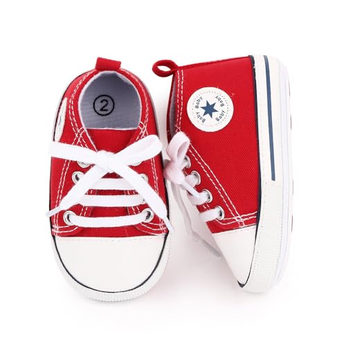Image of Unisex Baby Girls Boys Canvas High-top Shoes, Newborn Infant Anti-Slip Soft Sole Frist Walking Breathable Sneakers
