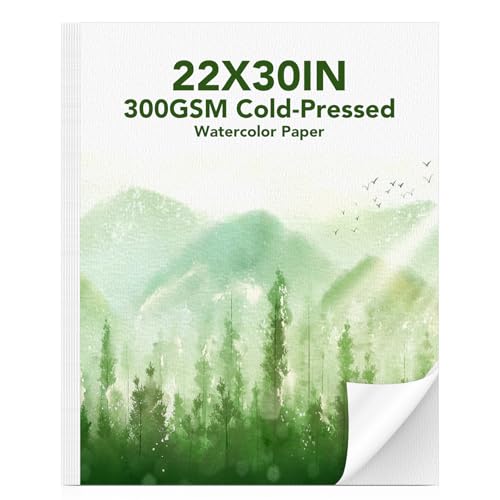 30 Sheets Large Watercolor Paper 22x30 Inches Cold Press Water Color Paper Pad 300GSM Thick Heavyweight Large Drawing Paper Bulk for Beginners Artists Professionals