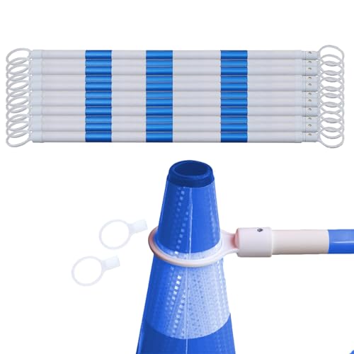 Pack of 12 Reflective Retractable Traffic Cone Bar, Expandable Traffic Barricade Bars Barriers Connecting Rod for Safety Parking Lots/ Construction, Training Sports Caution Cones Poles(12 pcs blue whi