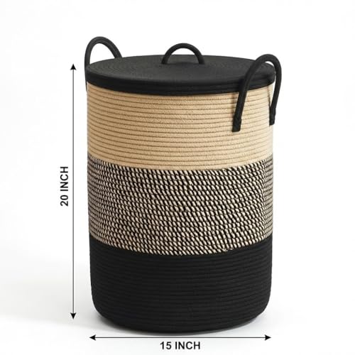 Image of lid Laundry Basket for Clothes, Toy Storage Basket, Storage Basket for Living room, Multi-Purpose, Extra Large Laundry Basket, Dirty Cloth Baskets, 15x20 in inch (LXH) (BG10)