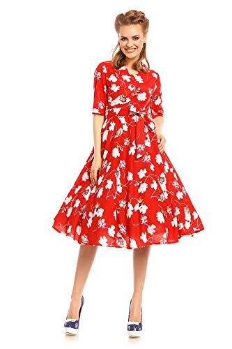 Looking Glam Robe Chemise r�tro Vintage des Ann�ES 1940 � Imprim� Floral,Rouge,54 Cover