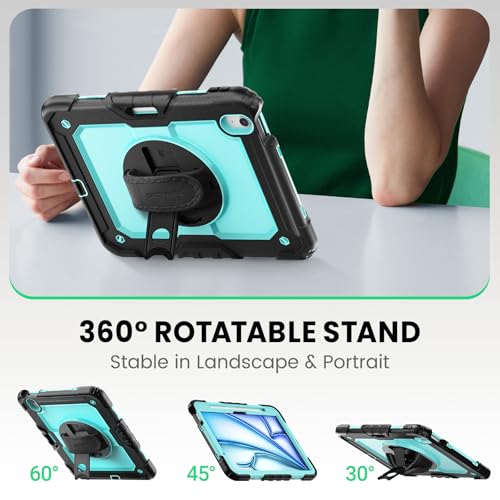 Image of SEYMAC Case for iPad Air 11 Inch M4 / M3 / M2 (2026 /2025 / 2024), Heavy Duty Shockproof Protective Case with Screen Protector, 360 Rotating Stand and Hand /Shoulder Strap, Light Blue