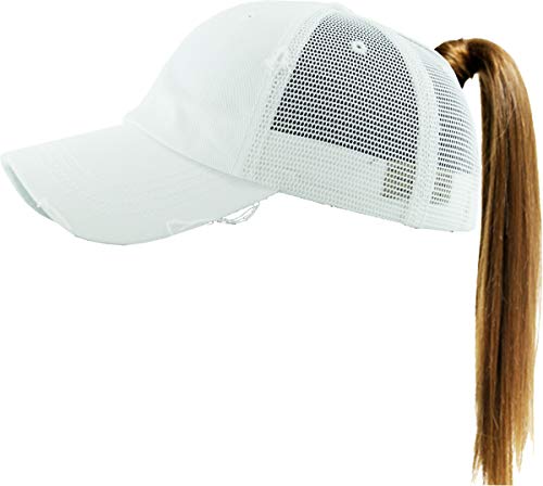 Image of Classic Plain Ponytail Messy High Bun Headwear Adjustable Cotton Trucker Mesh Glitter Hat Baseball Cap