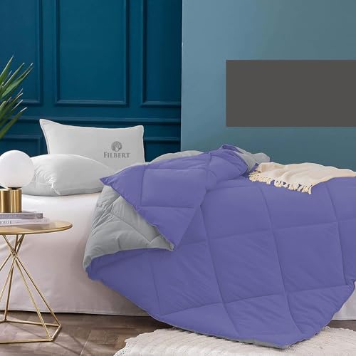 Image of Filbert 600 GSM Comforter for Double Bed | Super Warm Winter Quilt /Rajai | Thick Microfiber Blanket with Cloud-Soft Fill | Luxury Bedding for Winters - 90x100 Inch | Silver /Medium Blue
