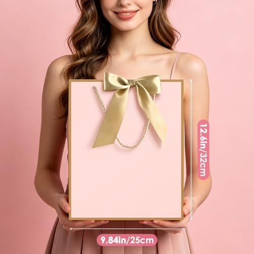 Image of JMANNI 12 Pcs Wedding Paper Gift Bags with Handle,13 inch Medium Thank You Gifts Bags with Ribbon Bow Bridal Shower Gifts for Baby Shower Graduation Holiday Birthday Party Supplies Mothers Day(pink-gold)