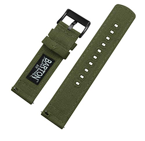 Image of Barton Canvas Watch Band (20mm) | Quick Release Premium Canvas Strap with PVD Black Buckle | Compatible with Classic & Smart Watches | Breathable, Comfortable, Durable - Army Green