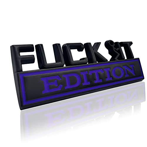 Image of Fuck IT Edition Emblem, Car Exterior Emblems Badge 3D Sticker Decal, Fuck-IT Edition Emblem 3D Fender Badge Decal, 3D Fender Badge Decal Car Truck Replacement, Fit for All Cars (Black Blue)