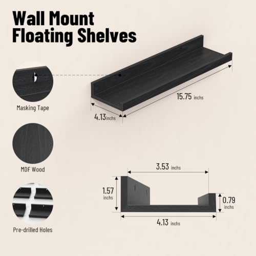 Image of BAYKA 15.7x4.13 Floating Shelves for Wall,Room Decor,Raised Lip,6 Pack
