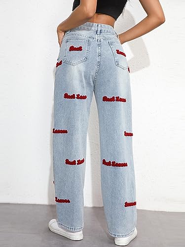 Dxyufazhe Women's Casual Loose Denim Pants High Waist Pockets Straight Wide Leg Jeans3