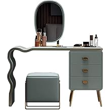 Vanity Table Makeup Table with Cushioned Stool & Mirror Dressing Table with 3 Drawers Vanities Benches Table Set