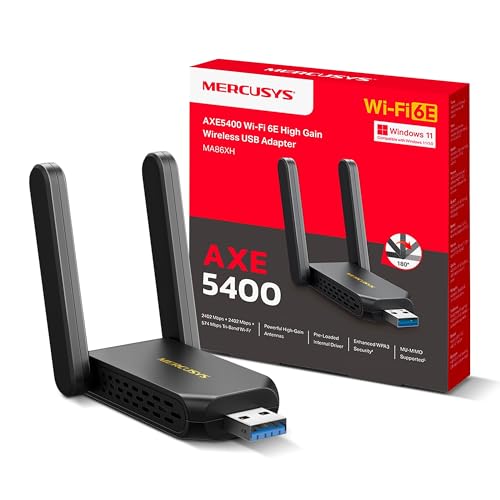 MERCUSYS MA86XH AXE5400Mbps Wi-Fi 6E High-Gain USB WiFi Adapter for PC, USB 3.0 WiFi Dongle with Speeds up to 2402 Mbps on 6 & 5GHz, Windows 10 & 11 Compatible, WPA3 Security, Streaming/Gaming