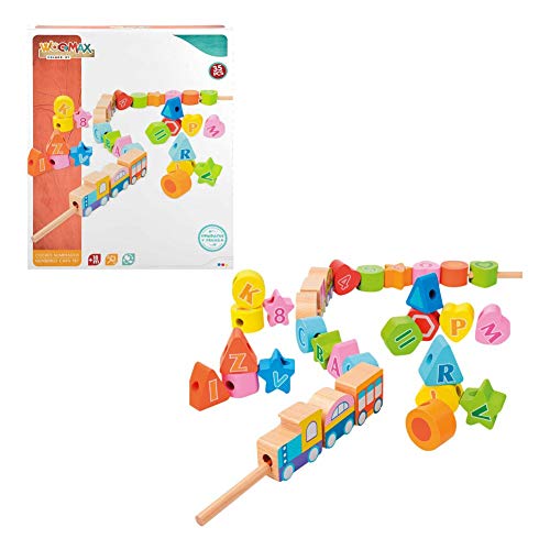 WOOMAX WOOMAX-46440 46440 Jeu de Trains en Bois 35 pièces, Multicolore Cover