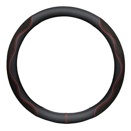 PICKSHI 車 ハンドルカバー かっこいい ステアリングカバー 軽自動車 sサイズ 37.5cm スエード レザー 冬 手は冷たくない 夏汗の吸収 滑らない (ブラック)