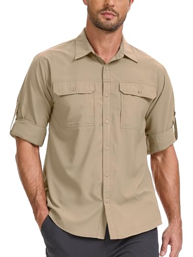 Jogwits Safari Hemd Herren UPF50+ UV Schutz Outdoorhemd Wanderhemd Herren Funktionshemd Atmungsaktiv Schnelltrocknend Freizeithemd Button-Down-Hemden