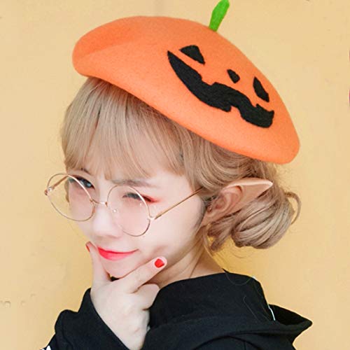 Halloween Pumpkin Beret Vintage Artist Hat Handmade Kawaii Cute Women Cap Warm Wool Painter Autumn Winter Hat Orange #TOP2