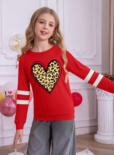 Image of Ithalt Kids Valentine Shirt Girls Valentines Shirts Cute Heart Graphic Long Sleeve Tee Tops 4-14y