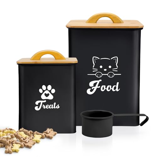 Dekosilave Cat Food Storage Container with Scoop 2PCS Cat Food Storage Container with Lids Airtight Cat Treat Jars for Kitchen Counter-7+3Lbs Cat Cookie Jar for Storage Black