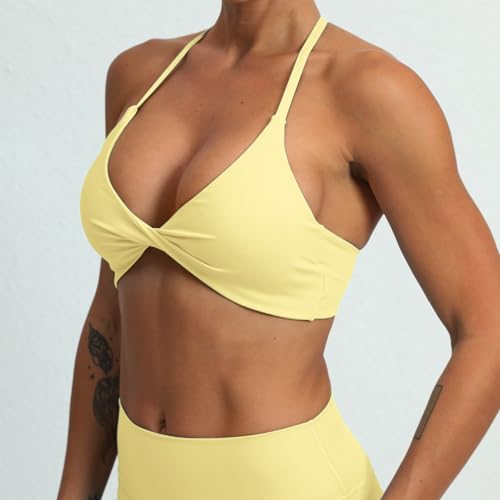 Image of ABOCIW Sports Bras for Women Twist Criss-Cross Back Padded Workout Tank Tops Low Impact Gym Yoga Bra