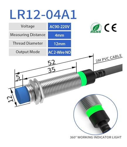 Sensor de proximidad inductivo LJ12A3 interruptor automatico DC 12-24V AC 90-220V 4mm 3