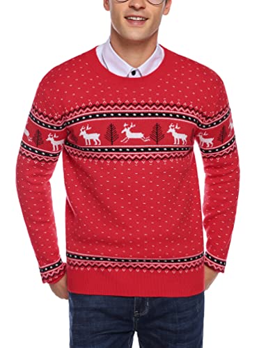 Totatuit Suéter de Navidad de Cuello Redondo Mujer Invierno Jersey Manga Larga Elegante Retro Sweater de Navidad Pullover Cuello Redondo Casual Rojo, XL Cover