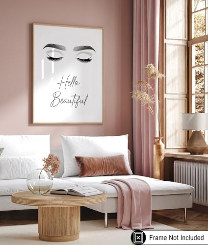 Image of Poster Master Hello Beautiful Print - Fashion Poster - Trendy Art - Minimal Wall Design - Gift for Men, Women & Fashionista - Glam Decor for Dorm, Living Room or Bedroom - 24x32 Unframed Wall Art