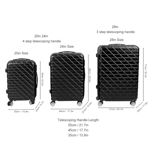 Diydeg 3 Piece Luggage Sets, 20In 24In 28In Suitcases with Wheels, ABS Aluminium Alloy Spinner Wheel Hardshell Suitcase with TSA Lock, Lightweight Hardside Luggage for Trips (Black)2