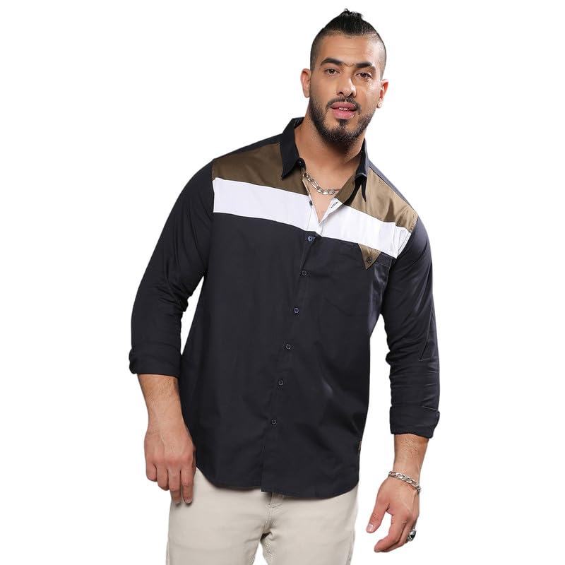 Image of Instafab Plus Men's Shirt for Casual Wear | Spread Collar | Long Sleeve | Button Closure | Plus-Size Fit | Cotton Shirt Crafted with Comfort Fit for Everyday Wear
