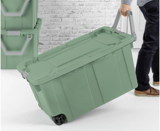 2PCS 40 Gallon Industrial Tote Plastic Storage Bins Wheeled Large Storage Box Set Green