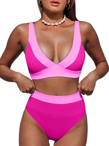 Image of Hilinker Women's Leopard Bikini Swimsuits V Neck High Waisted 2 Piece Bathing Suits