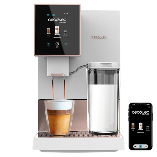 Cecotec Cafetera Superautomática Compacta Cremmaet Compactccino Connected White Rose. 1350W, 19 Bares, Pantalla, WiFi, Tanque Leche 400ml, Depósito de Agua 1,1L, Limpieza Automática