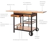 Dehner Servierwagen Liverpool, rollbar, mit Gläserhalterung, 150 x 82 x 52 cm, Aluminium/FSC®-zertifiziertes Akazienholz, schwarz/Natur