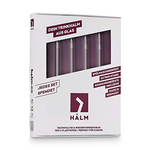 HALM Glas-Strohhalme kurz, 4 Stück, gerade und umweltfreundlich