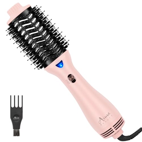 Image of Aima Beauty Blow Dryer Brush - Ionic Ceramic Hot Air Brush for Frizz-Free Straightening & Voluminous Blowout, 2.3'' / 60mm Oval Barrel with Nylon Bristles, 360 Surrounded Vent, 3 Heat Settings, Pink
