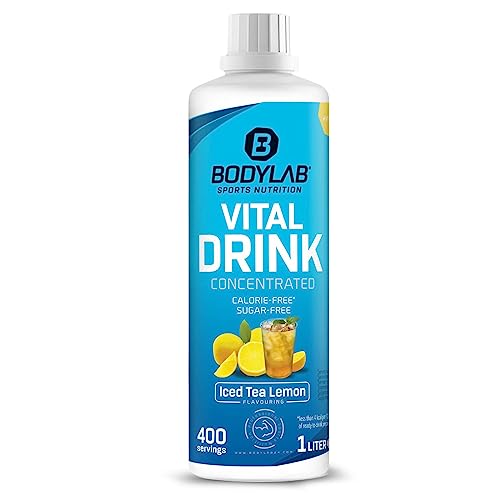 Bodylab24 Vital Drink Concentrated Eistee-Zitrone 1000ml, Getränkekonzentrat zuckerfrei, Zero Sirup, mit Vitaminen und L-Carnitin, Sportgetränk mit wenig Kalorien
