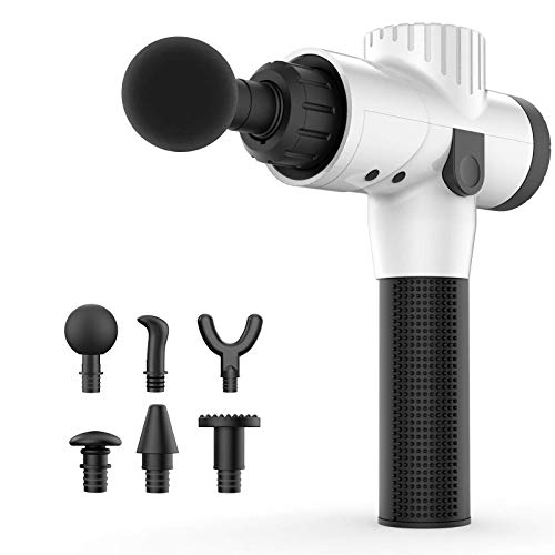 Masaje Pistola, Handheld sin Cuerda de Tejido Profundo y Massager del músculo, percusión Masaje Dispositivo Que disponga de Quiet Glide, 6 Velocidad 6 Masajes(Plateado)