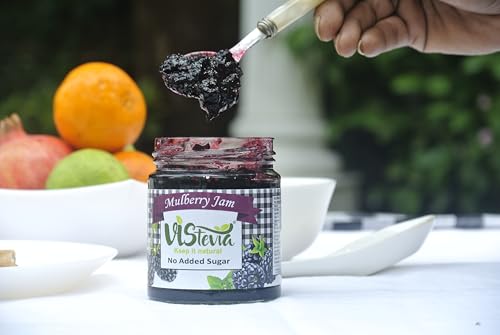 Image of Vistevia Sugar Free Mulberry & Raspberry Jam, Diabetic and Keto Friendly - Sweetened Naturally with Stevia, More Than 60% Whole Berry Content - Tastes Delicious - Pack of 2 (220 * 2 GM)