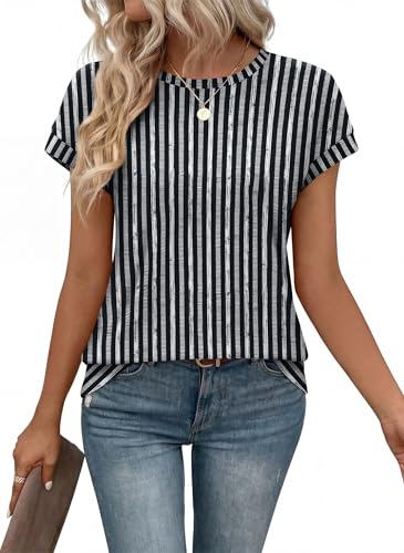 Image of Alaroo Womens Summer Tops Short Sleeve Shirts Crew Neck Tshirt Cute Trendy Tunic Blouses (S-3XL)