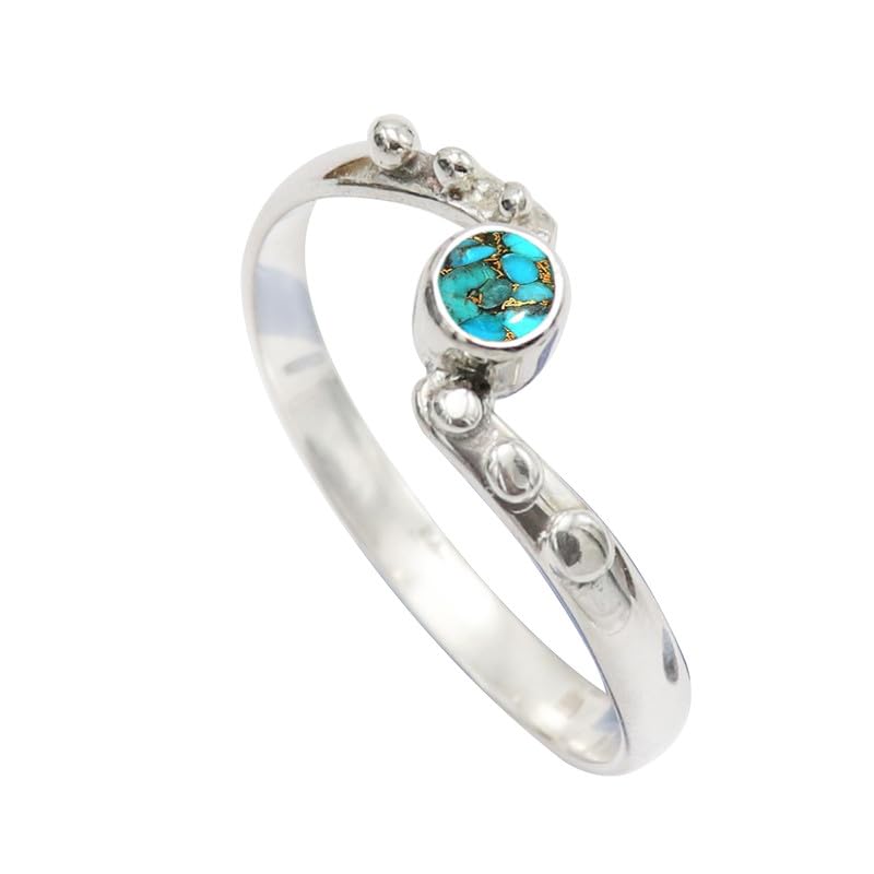 JEWELSTREZORO TSR1077AA - Anillo de plata de ley con piedras preciosas para hombre y mujer, hecho a mano, O, Metal Piedra preciosa., Azul cobre turquesa.