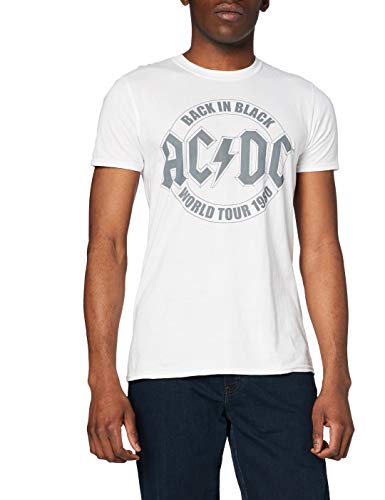 AC/DC Camiseta para Hombre Back In Black Tour Emblem, Blanco (White White), L