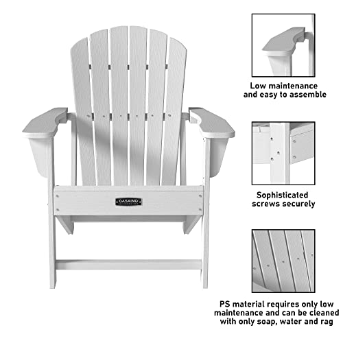 Casainc Adirondack Chair Patio Outdoor Garden Wood-Like Weather Resistant Lawn Porch Relaxing Chair, Widened Armrests 4.7 Inches, Load Capacity Of 380 Lbs White #TOP4