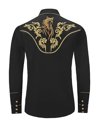 Men's Western Cowboy Shirt Embroidered Exquisite Long Sleeve Regular Fit Snap Button Down Shirts3